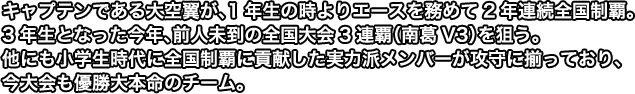 キャプテンである大空翼が、1年生の時よりエースを務めて2年連続全国制覇。3年となった今年、前人未到の全国大会3連覇（南葛V3）を狙う。他にも小学校時代に全国制覇に貢献した実力派メンバーが攻守に揃っており、今大会も優勝大本命のチーム。